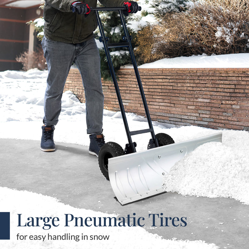 2-Wheel Snow Pusher w/ Adjustable Handle, Reflective Tape - 36in - Kivo Store