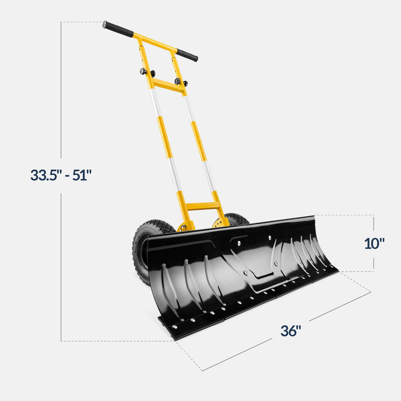 2-Wheel Snow Pusher w/ Adjustable Handle, Reflective Tape - 36in - Kivo Store
