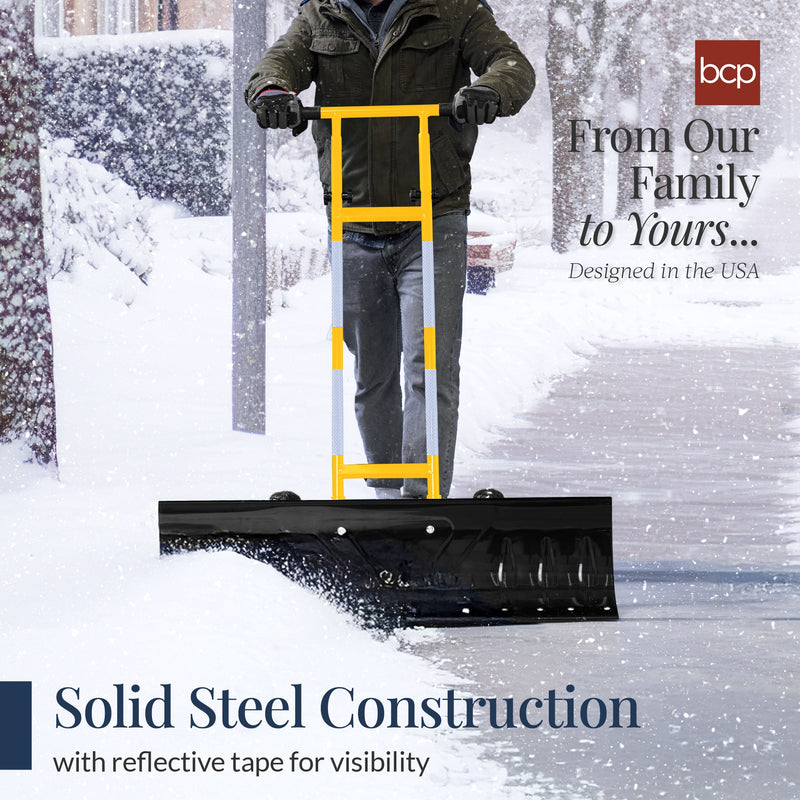 2-Wheel Snow Pusher w/ Adjustable Handle, Reflective Tape - 36in - Kivo Store