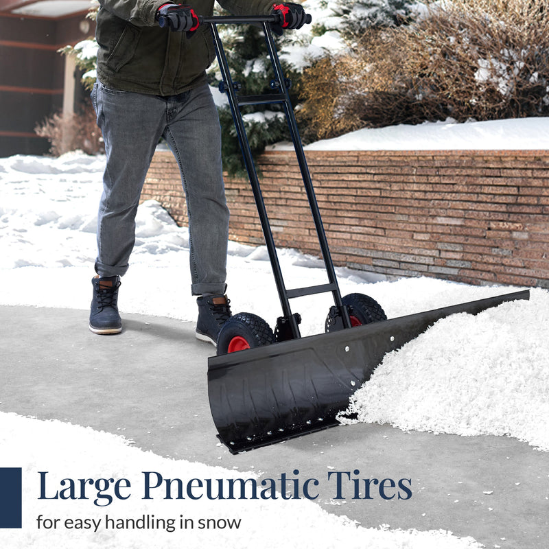 2-Wheel Snow Pusher w/ Adjustable Handle, Reflective Tape - 48in - Kivo Store