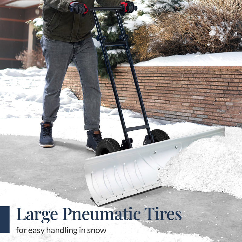 2-Wheel Snow Pusher w/ Adjustable Handle, Reflective Tape - 48in - Kivo Store