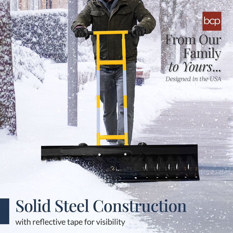 2-Wheel Snow Pusher w/ Adjustable Handle, Reflective Tape - 48in - Kivo Store
