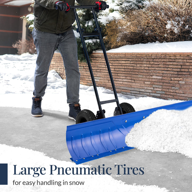 2-Wheel Snow Pusher w/ Adjustable Handle, Reflective Tape - 48in - Kivo Store