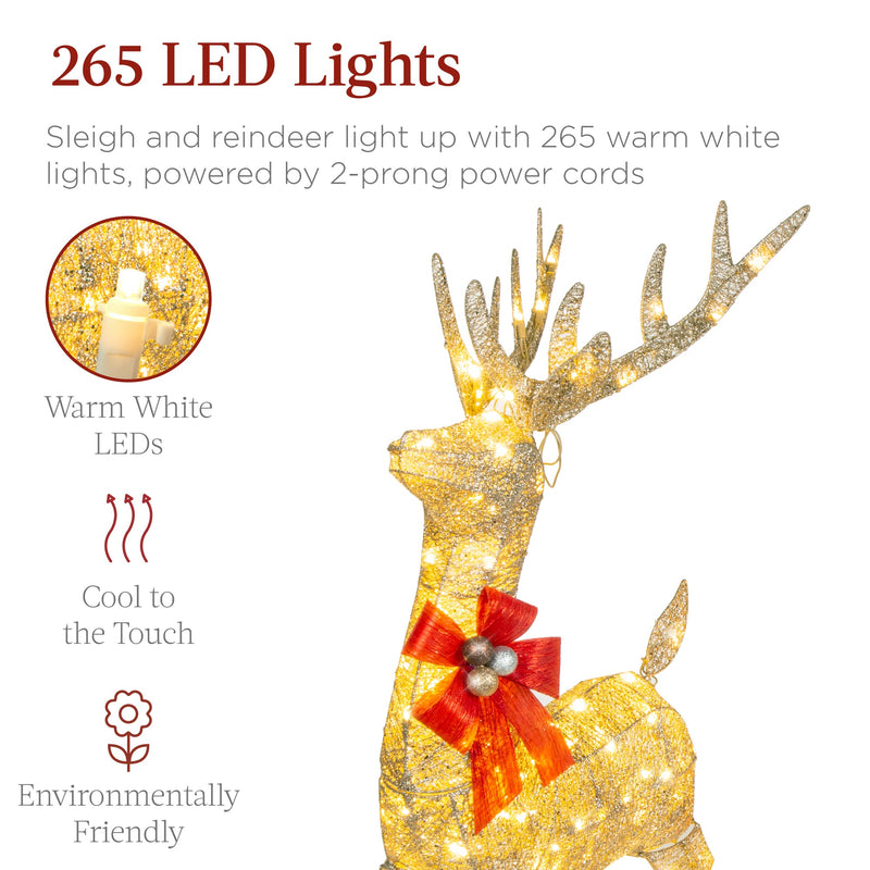 XL Lighted Christmas Reindeer & Sleigh Outdoor Decor Set w/ LED Lights - Kivo Store