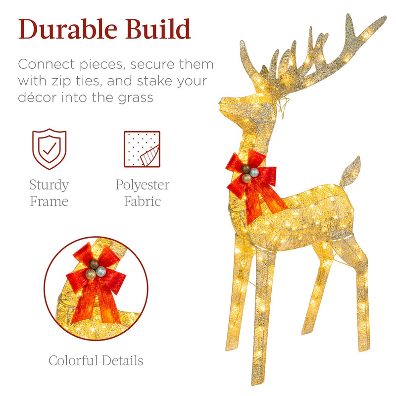 XL Lighted Christmas Reindeer & Sleigh Outdoor Decor Set w/ LED Lights - Kivo Store