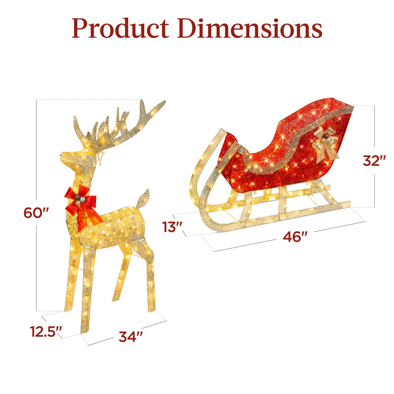 XL Lighted Christmas Reindeer & Sleigh Outdoor Decor Set w/ LED Lights - Kivo Store