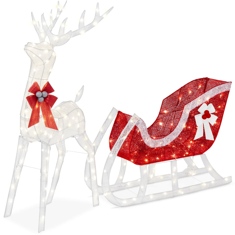 XL Lighted Christmas Reindeer & Sleigh Outdoor Decor Set w/ LED Lights - Kivo Store