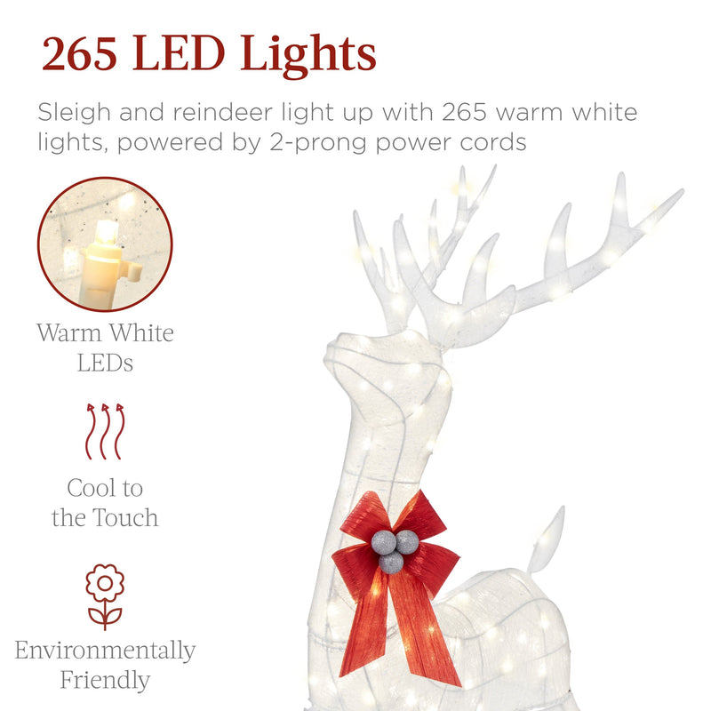 XL Lighted Christmas Reindeer & Sleigh Outdoor Decor Set w/ LED Lights - Kivo Store