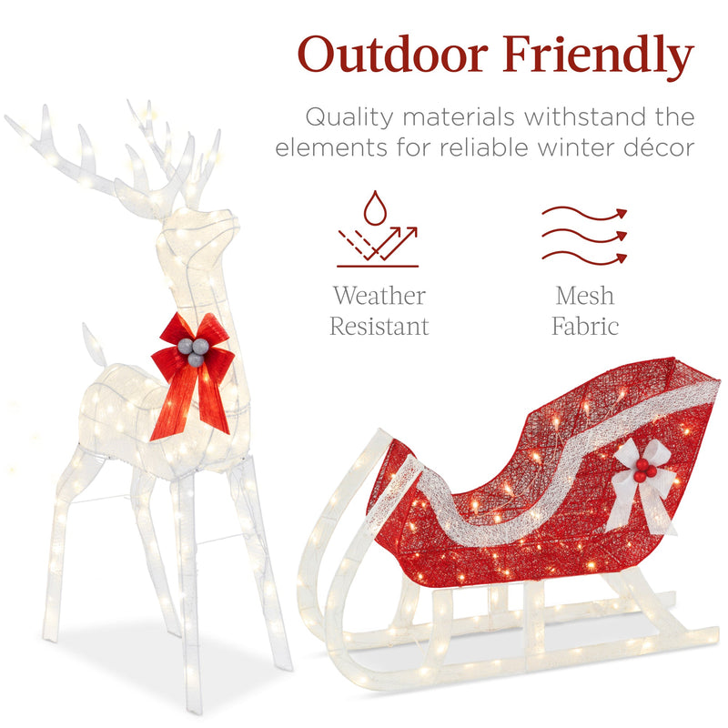 XL Lighted Christmas Reindeer & Sleigh Outdoor Decor Set w/ LED Lights - Kivo Store