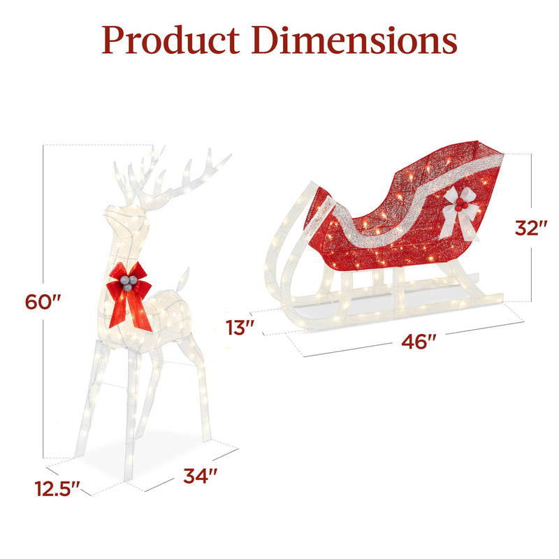 XL Lighted Christmas Reindeer & Sleigh Outdoor Decor Set w/ LED Lights - Kivo Store