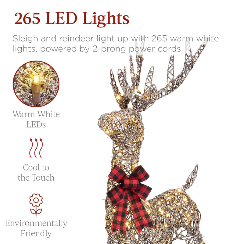 XL Lighted Christmas Reindeer & Sleigh Outdoor Decor Set w/ LED Lights - Kivo Store