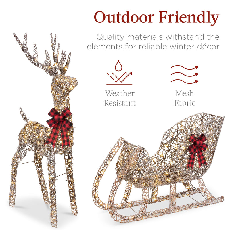 XL Lighted Christmas Reindeer & Sleigh Outdoor Decor Set w/ LED Lights - Kivo Store