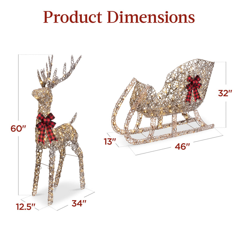 XL Lighted Christmas Reindeer & Sleigh Outdoor Decor Set w/ LED Lights - Kivo Store