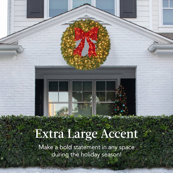 Pre-Lit Artificial Fir Christmas Wreath w/ Red Bow, LED Lights - Kivo Store