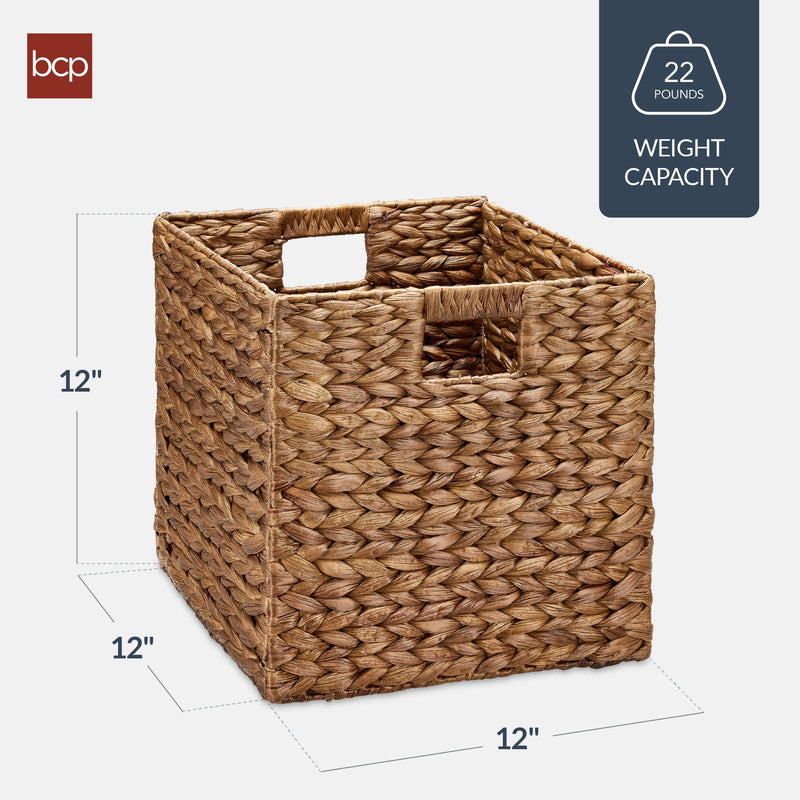 Set of 5 Collapsible Hyacinth Storage Baskets w/ Inserts - 12x12in - Kivo Store