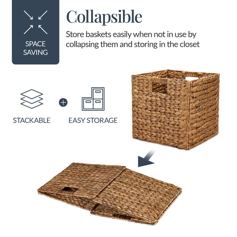 Set of 5 Collapsible Hyacinth Storage Baskets w/ Inserts - 12x12in - Kivo Store