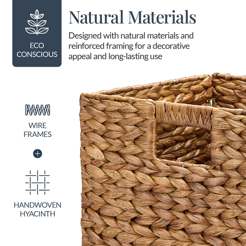 Set of 5 Collapsible Hyacinth Storage Baskets w/ Inserts - 12x12in - Kivo Store