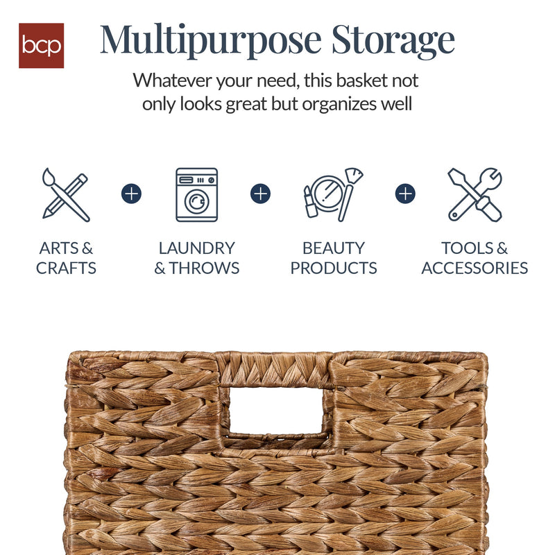Set of 5 Collapsible Hyacinth Storage Baskets w/ Inserts - 12x12in - Kivo Store