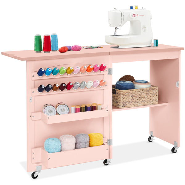 Folding Sewing Table Multipurpose Craft Station & Side Table w/ Wheels - Kivo Store