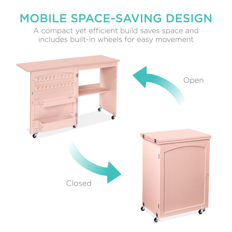 Folding Sewing Table Multipurpose Craft Station & Side Table w/ Wheels - Kivo Store