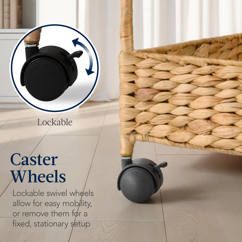 3-Tier Water Hyacinth Rolling Utility Cart w/ Weaved Baskets Natural - Kivo Store