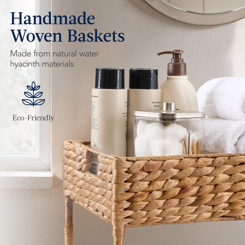 3-Tier Water Hyacinth Rolling Utility Cart w/ Weaved Baskets Natural - Kivo Store