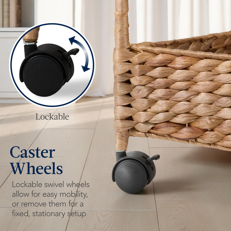 3-Tier Water Hyacinth Rolling Utility Cart w/ Weaved Baskets Natural - Kivo Store