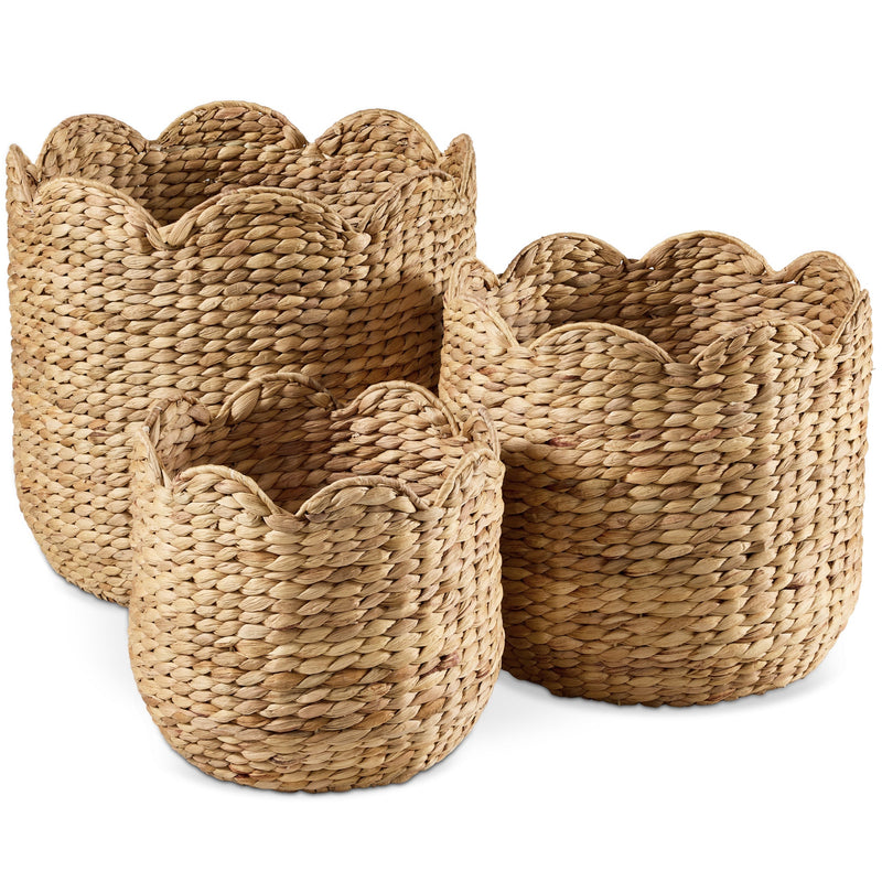 Scalloped 3PC Water Hyacinth Nesting Baskets - Kivo Store