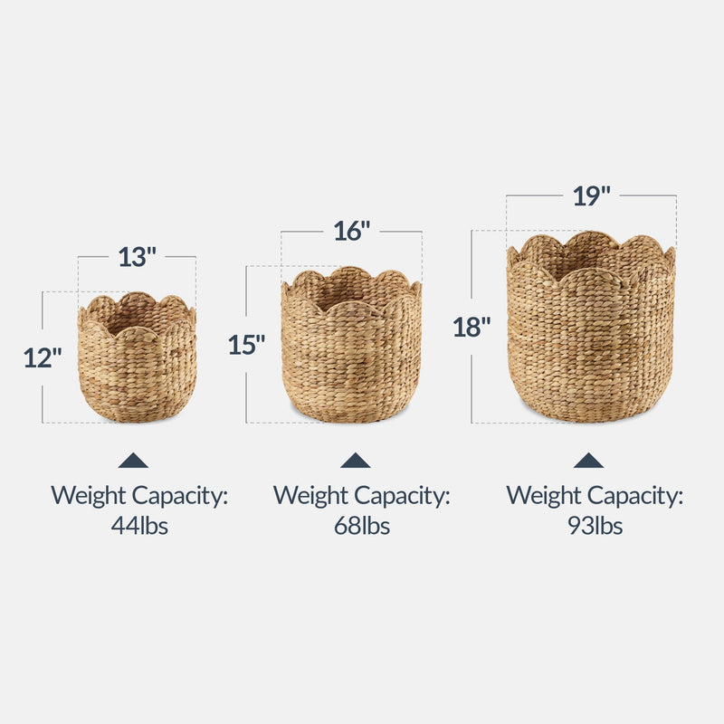 Scalloped 3PC Water Hyacinth Nesting Baskets - Kivo Store