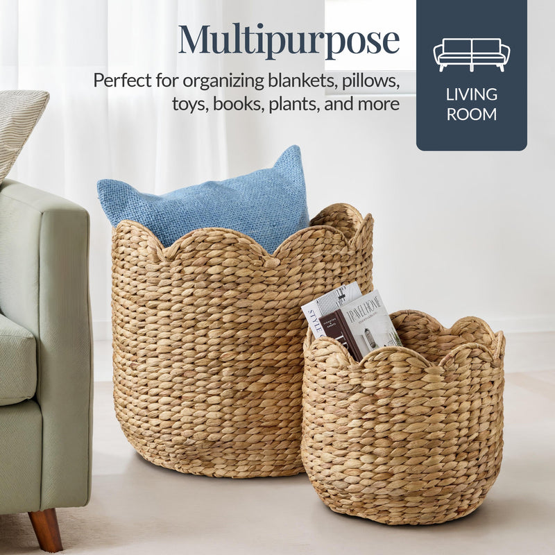 Scalloped 3PC Water Hyacinth Nesting Baskets - Kivo Store