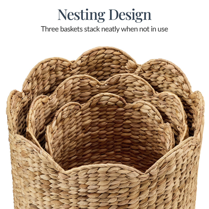 Scalloped 3PC Water Hyacinth Nesting Baskets - Kivo Store