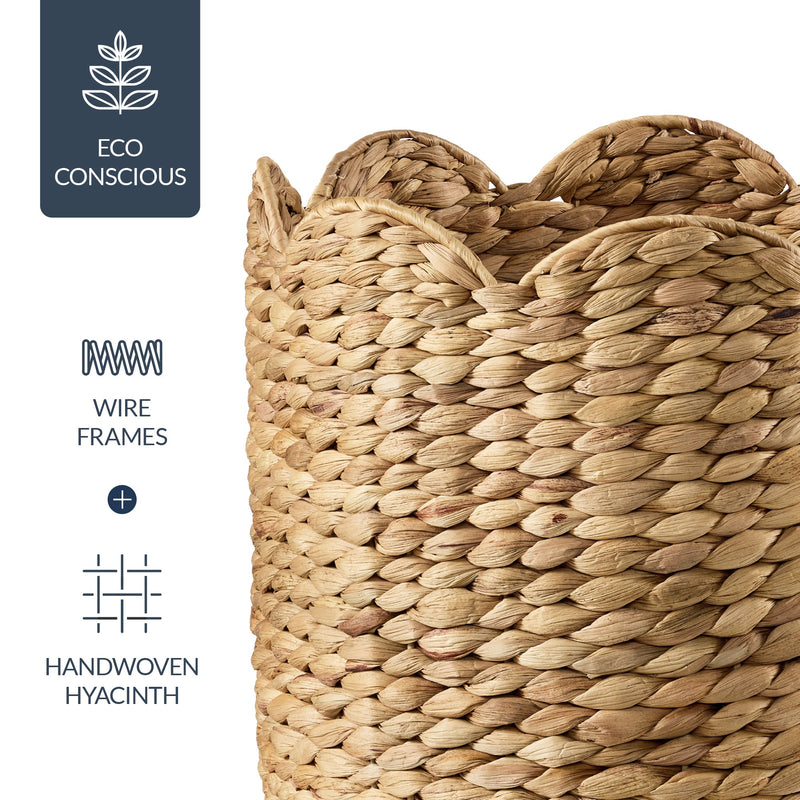 Scalloped 3PC Water Hyacinth Nesting Baskets - Kivo Store
