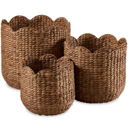 Scalloped 3PC Water Hyacinth Nesting Baskets - Kivo Store