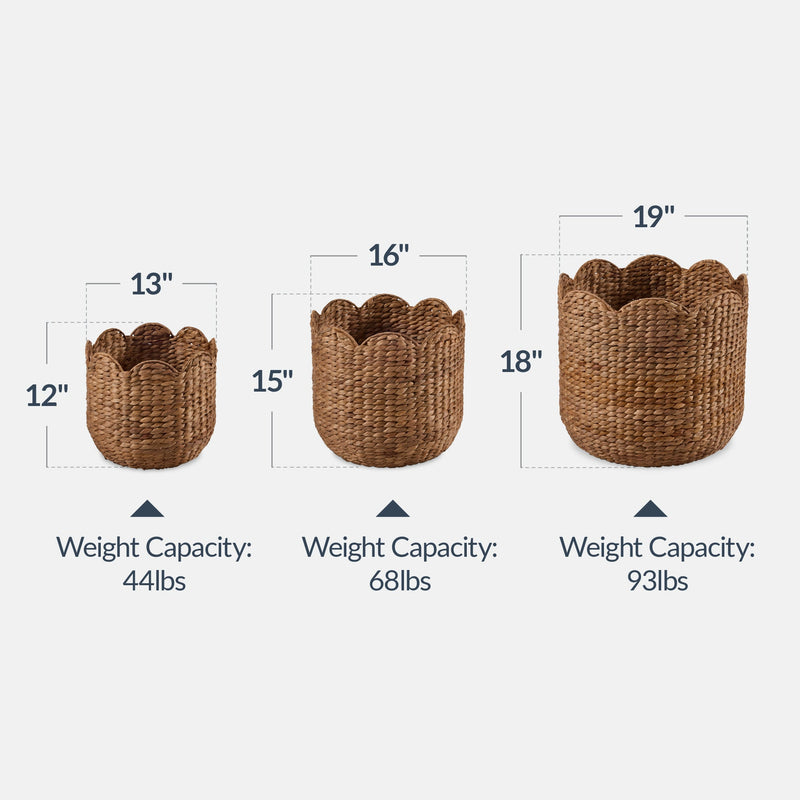 Scalloped 3PC Water Hyacinth Nesting Baskets - Kivo Store