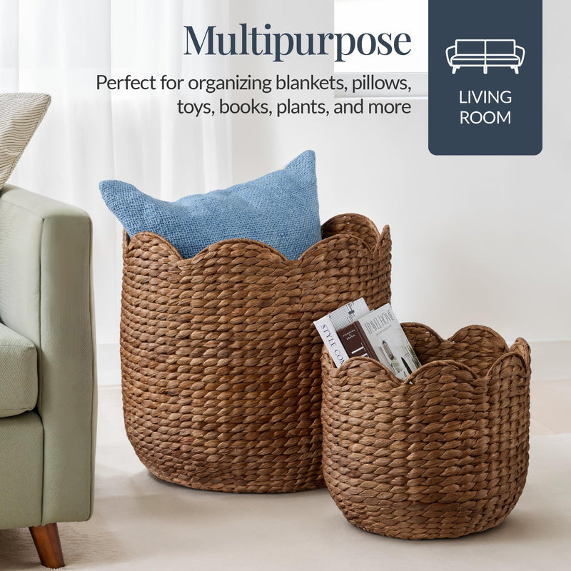 Scalloped 3PC Water Hyacinth Nesting Baskets - Kivo Store