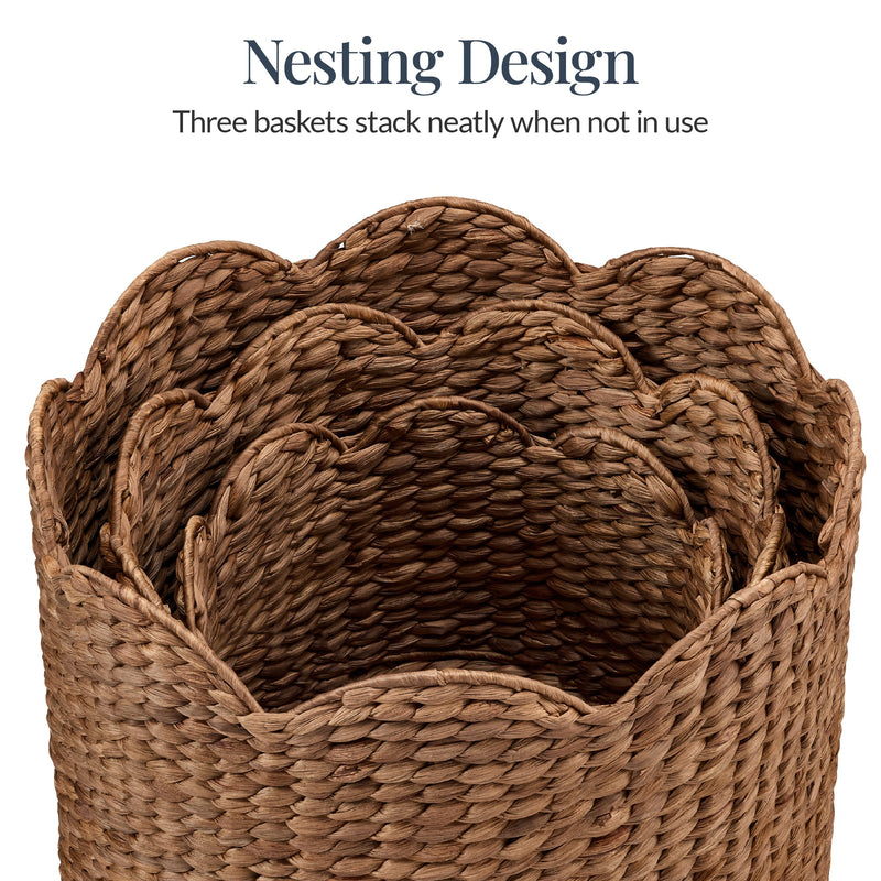 Scalloped 3PC Water Hyacinth Nesting Baskets - Kivo Store