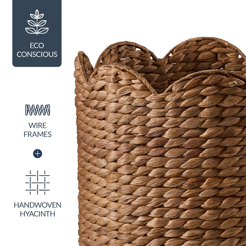 Scalloped 3PC Water Hyacinth Nesting Baskets - Kivo Store