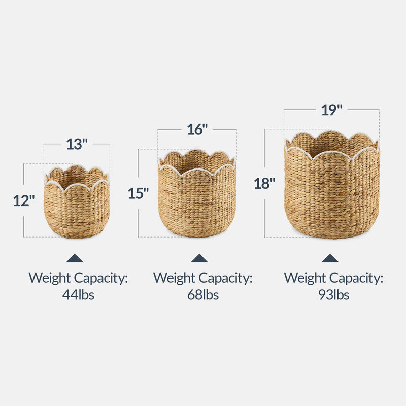 Scalloped 3PC Water Hyacinth Nesting Baskets - Kivo Store