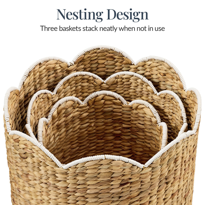 Scalloped 3PC Water Hyacinth Nesting Baskets - Kivo Store