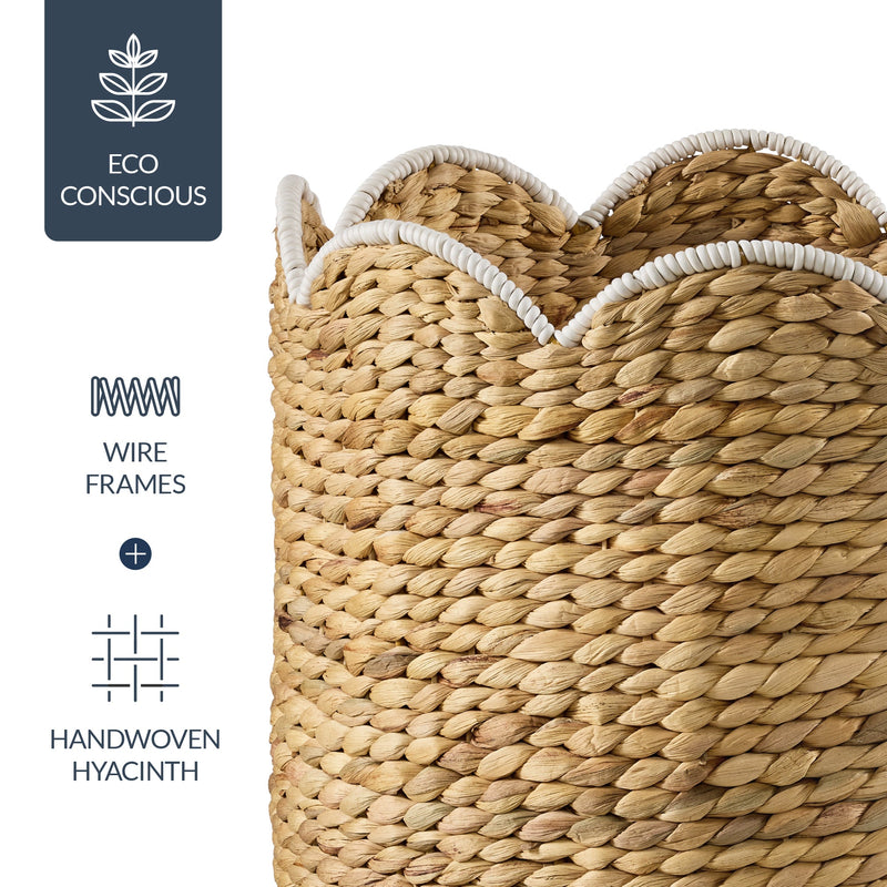 Scalloped 3PC Water Hyacinth Nesting Baskets - Kivo Store