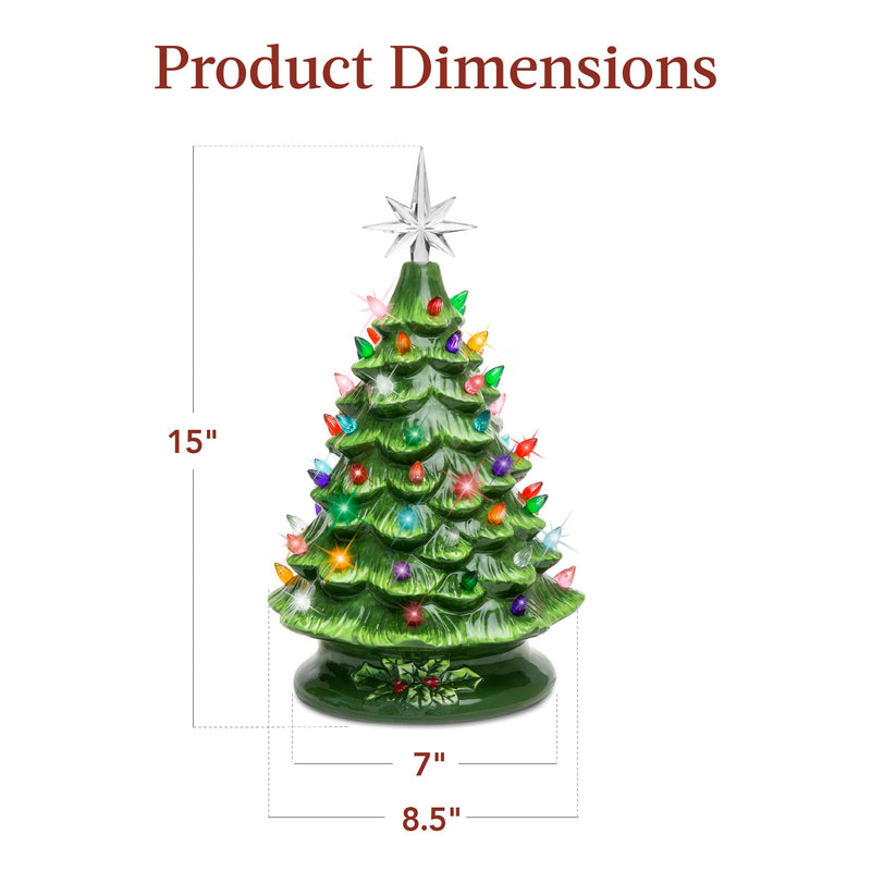 Pre-Lit Ceramic Tabletop Christmas Tree with Lights- 15in