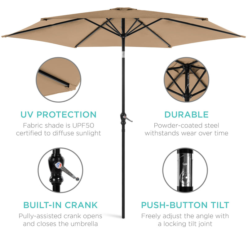 Outdoor Steel Market Patio Umbrella Decoration w/ Tilt, Crank Lift - 10ft - Kivo Store