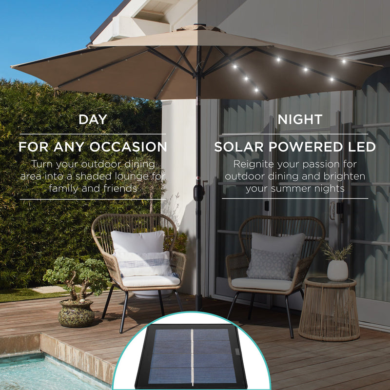 Solar LED Lighted Patio Umbrella w/ Tilt Adjustment, UV-Resistant - 10ft