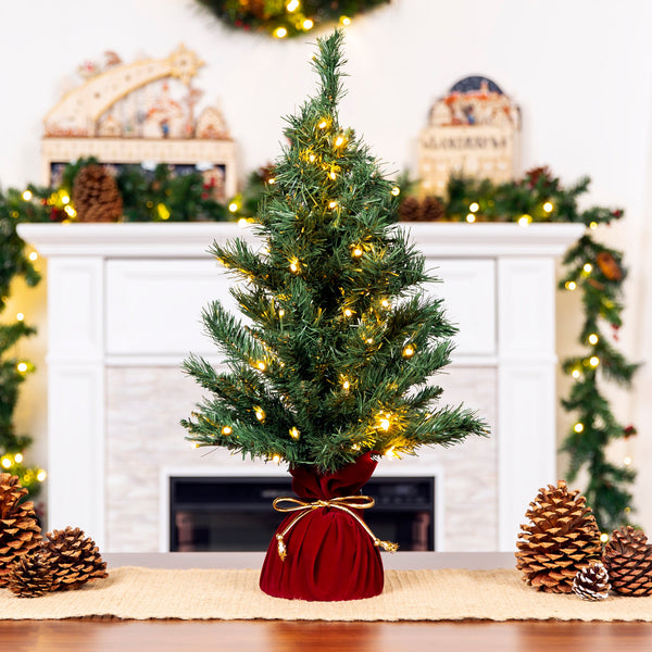 26in Pre-Lit Tabletop Christmas Tree w/ 35 Warm White Lights