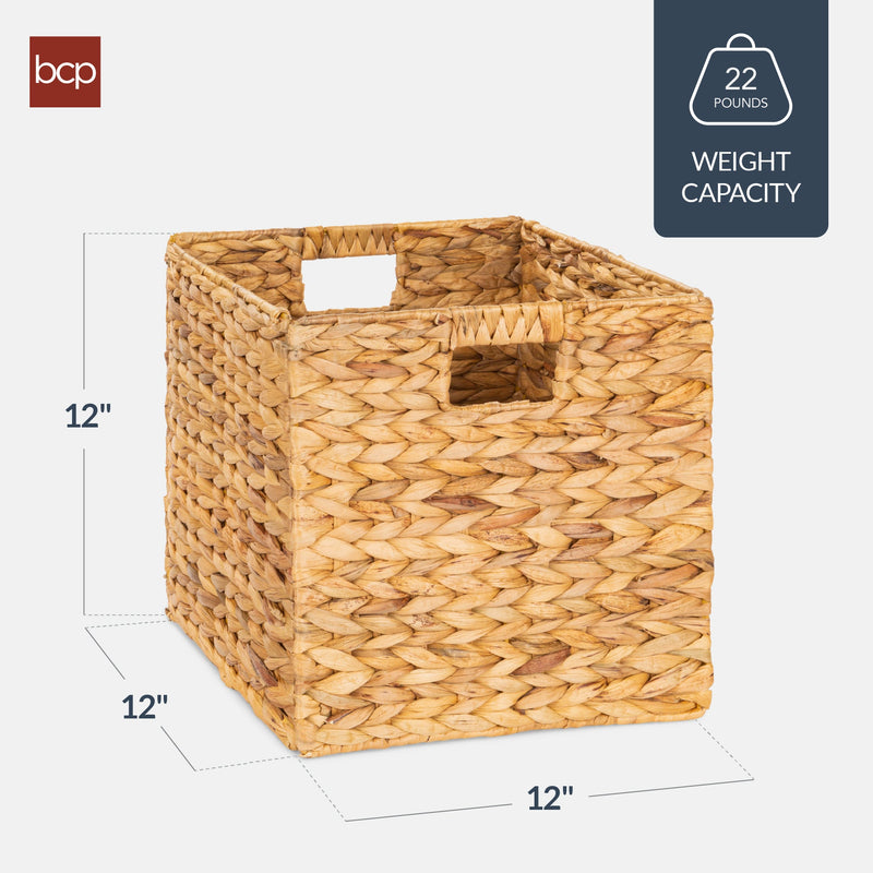 Set of 5 Collapsible Hyacinth Storage Baskets w/ Inserts - 12x12in - Kivo Store