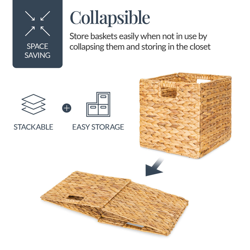 Set of 5 Collapsible Hyacinth Storage Baskets w/ Inserts - 12x12in - Kivo Store