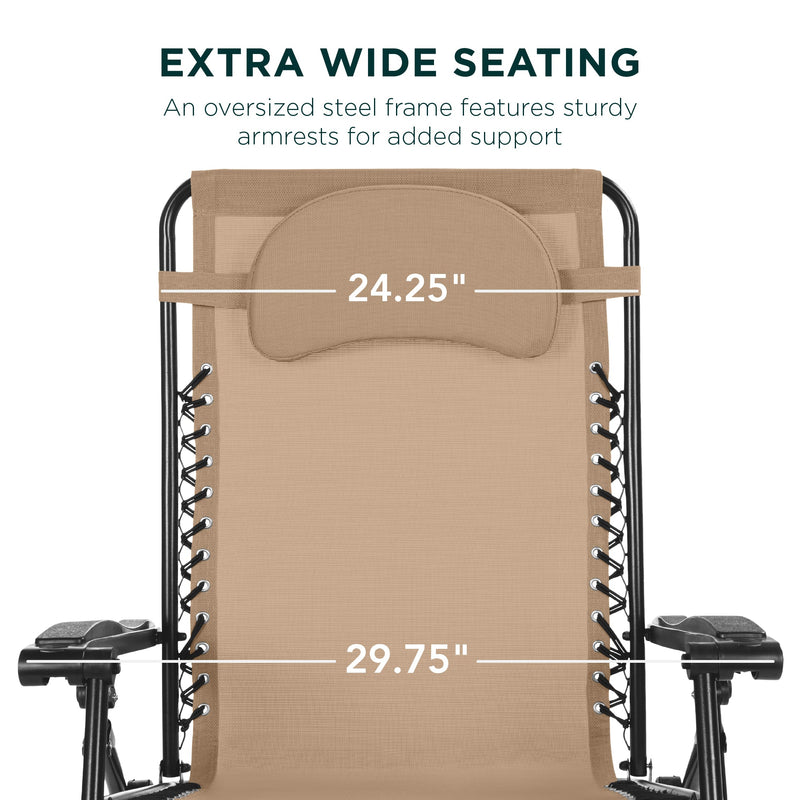 Oversized Reclining Zero Gravity Chair Lounger w/ Cup Holder, Pillow
