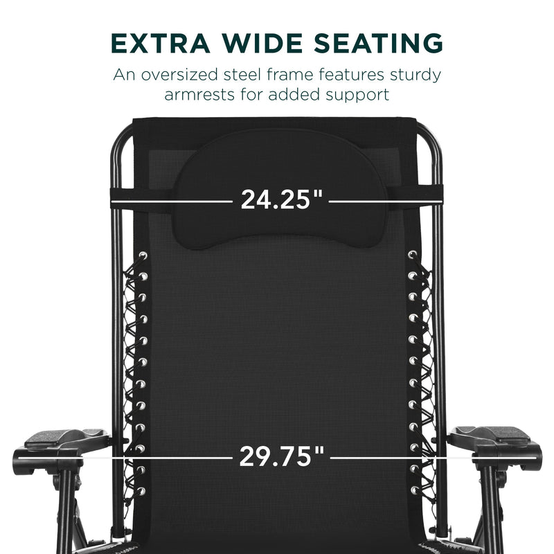 Oversized Reclining Zero Gravity Chair Lounger w/ Cup Holder, Pillow