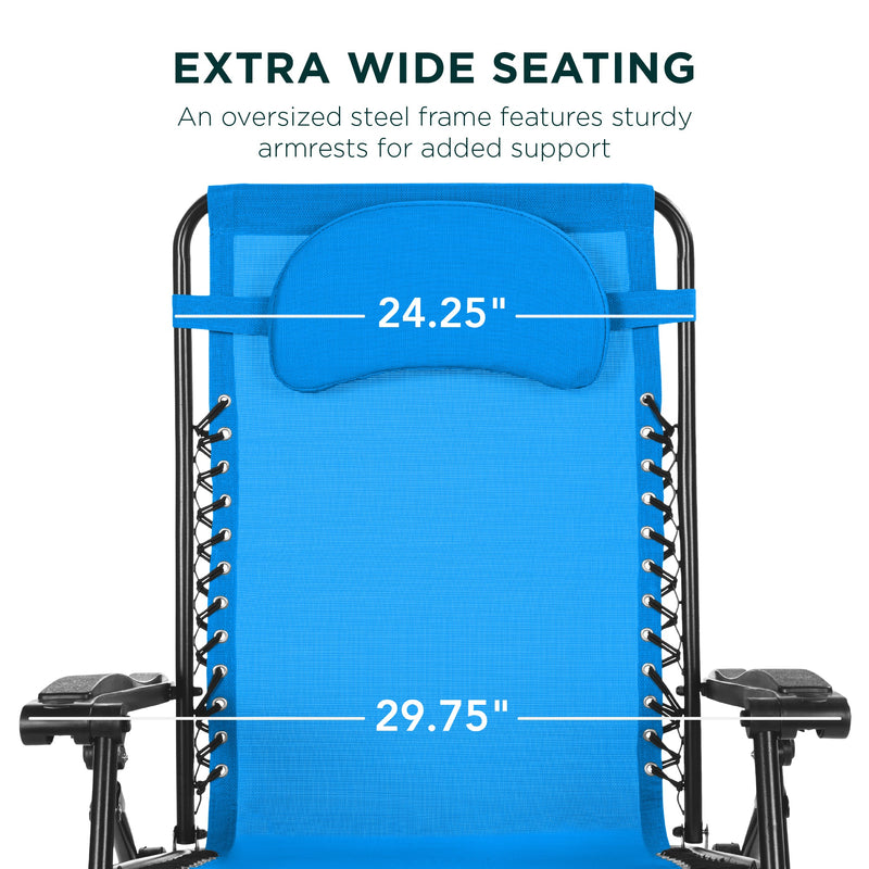 Oversized Reclining Zero Gravity Chair Lounger w/ Cup Holder, Pillow
