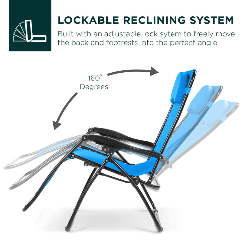 Oversized Reclining Zero Gravity Chair Lounger w/ Cup Holder, Pillow